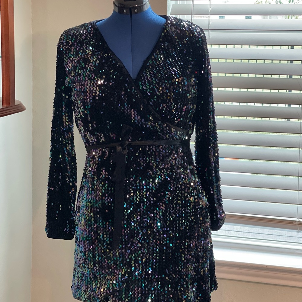 Habitual Girl ~ Raven Multi Sequins Wrap Dress  (size 16)